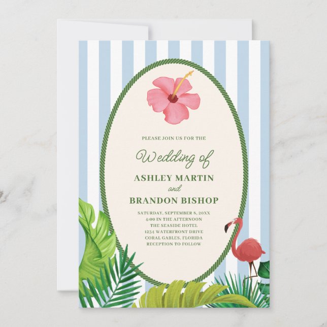 Pink Flamingo Tropics Retro Wedding Invitation (Front)