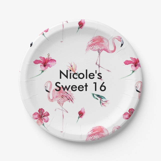 Pink Flamingo Tropics Tropical Summer Party Paper Plate (Front)