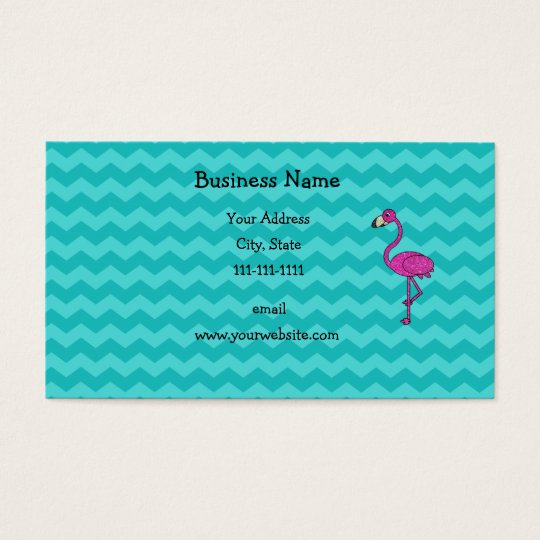 Pink flamingo turquoise chevrons business card