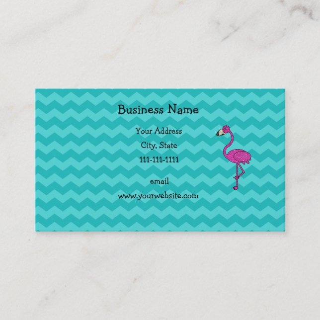 Pink flamingo turquoise chevrons business card (Front)