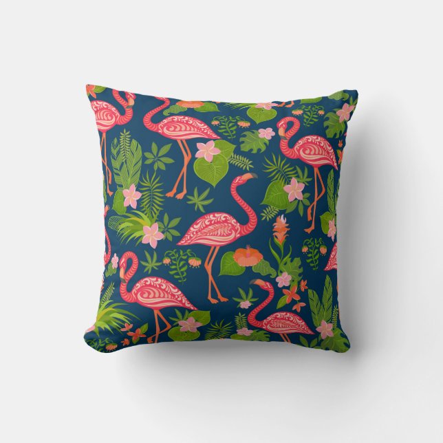 Pink Flamingo: Turquoise Striped Vintage Cushion (Front)