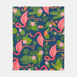 Pink Flamingo: Turquoise Striped Vintage Fleece Blanket