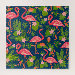 Pink Flamingo: Turquoise Striped Vintage Jigsaw Puzzle
