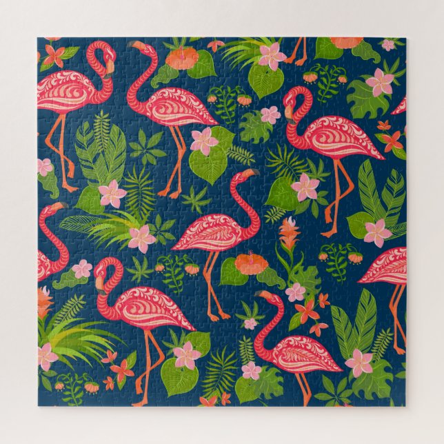 Pink Flamingo: Turquoise Striped Vintage Jigsaw Puzzle (Vertical)