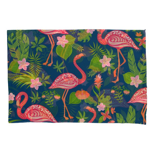 Pink Flamingo: Turquoise Striped Vintage Pillowcase (Front)