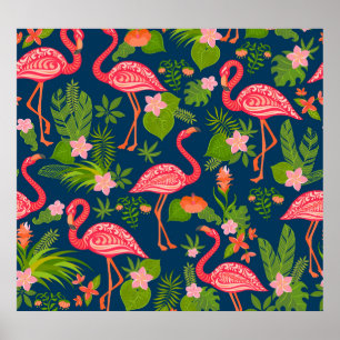 Pink Flamingo: Turquoise Striped Vintage Poster