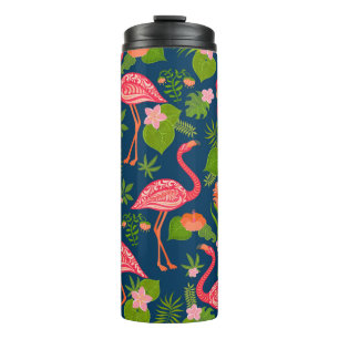 Pink Flamingo: Turquoise Striped Vintage Thermal Tumbler
