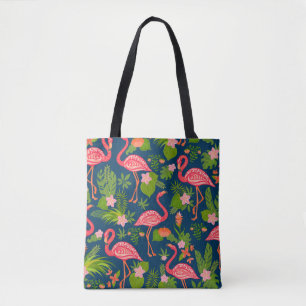 Pink Flamingo: Turquoise Striped Vintage Tote Bag
