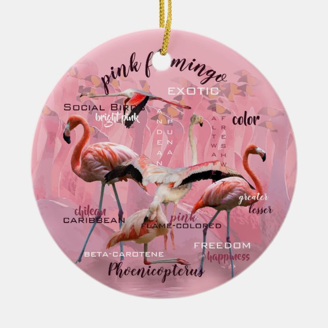Pink Flamingo Typography | Customised Ceramic Tree Decoration (Front)