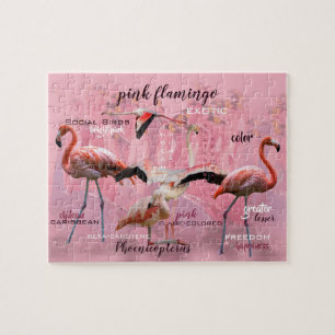 Pink Flamingo Typography Customised Jigsaw Puzzle