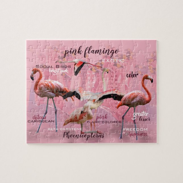 Pink Flamingo Typography | Customised Jigsaw Puzzle (Horizontal)
