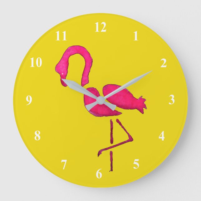 Pink flamingo unique pop art large clock (Front)
