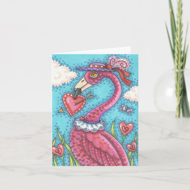 PINK FLAMINGO VALENTINE NOTE CARD *Customise (Front)