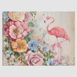 Pink Flamingo & Vintage Floral Decoupage  Tissue Paper