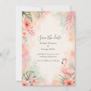 Pink Flamingo Vintage Floral Tropical Wedding Invitation