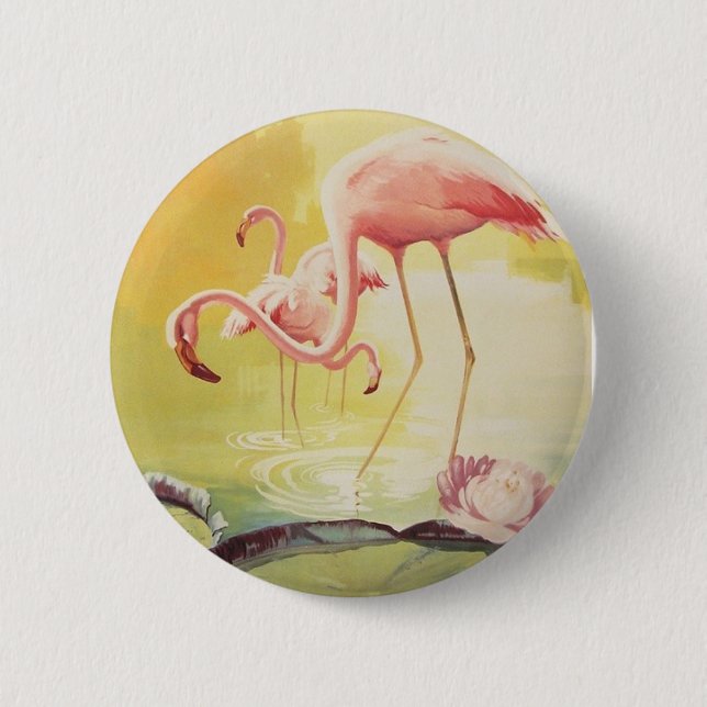 Pink Flamingo Vintage Poster for Brazil Button (Front)