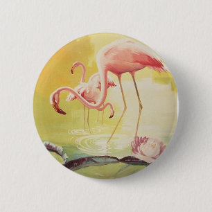 Pink Flamingo Vintage Poster for Brazil Button