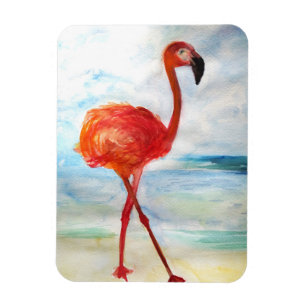 Pink Flamingo Watercolor Art Photo Magnet