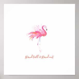 Pink Flamingo Watercolor Art Poster