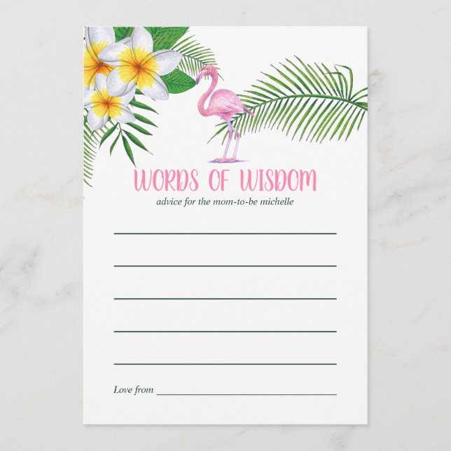 Pink Flamingo Watercolor Baby Shower Mum Advice (Front)