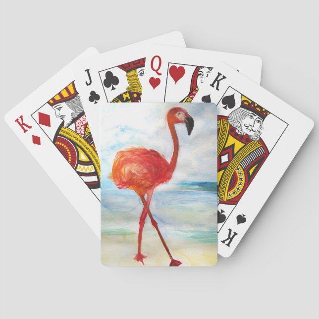 Pink Flamingo Watercolor Classic Playing Cards (Back)