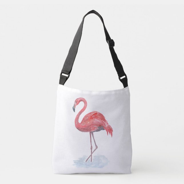 Pink Flamingo, watercolor . Crossbody Bag (Front)