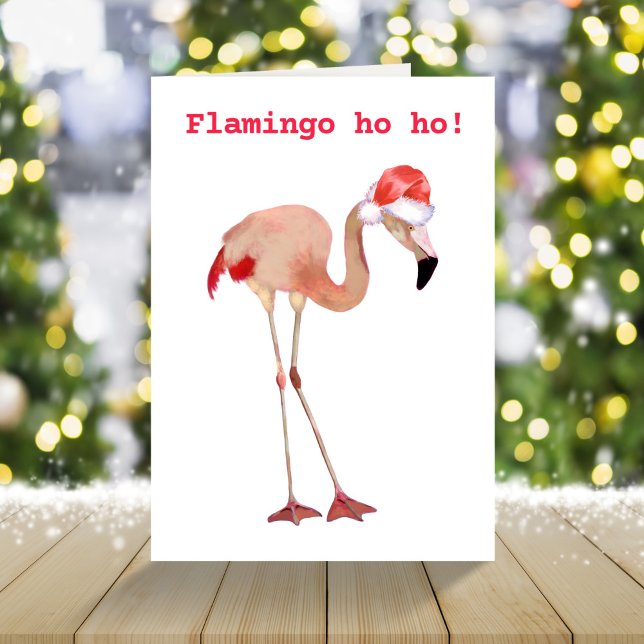 Pink flamingo watercolor funny Christmas  Holiday Card (Creator Uploaded)