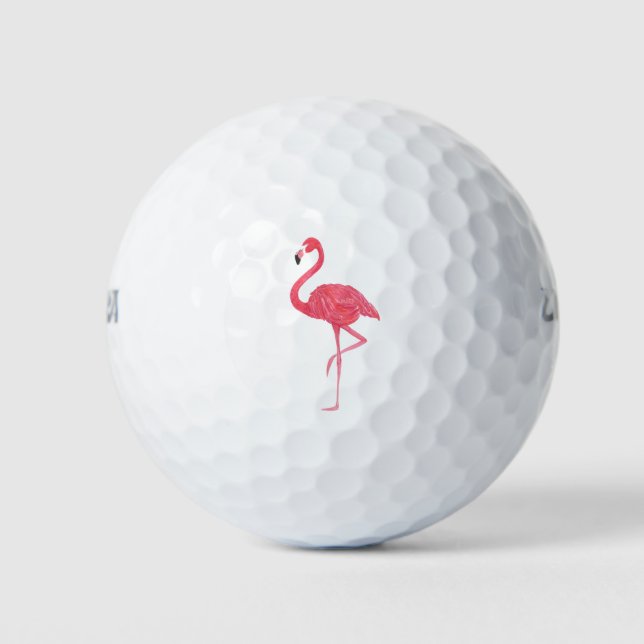 Pink Flamingo Watercolor Illustration Golf Balls (Front)