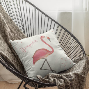 Pink Flamingo Watercolor Personalised Cushion