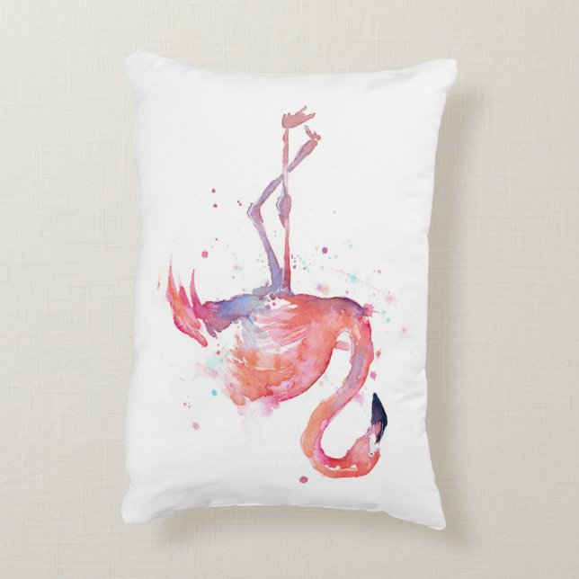 Pink Flamingo Watercolor Pillow (Back(Vertical))