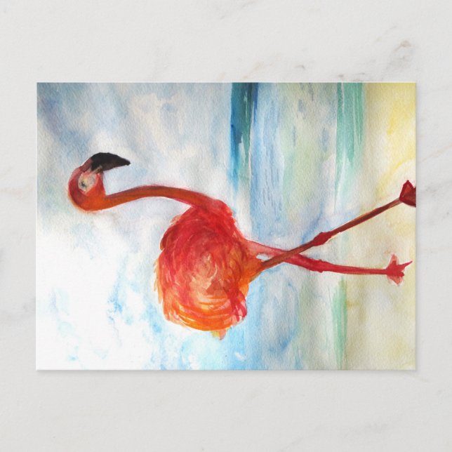 Pink Flamingo Watercolor Postcard (Front)