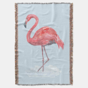 Pink Flamingo, watercolor . Throw Blanket