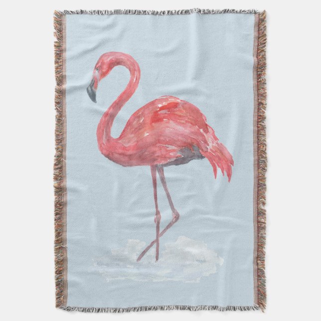 Pink Flamingo, watercolor . Throw Blanket (Front Vertical)