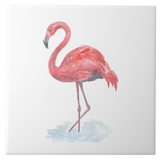 Pink Flamingo, watercolor . Tile (Front)