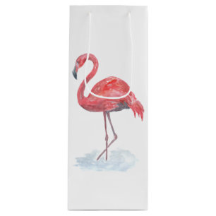 Pink Flamingo, watercolor . Wine Gift Bag