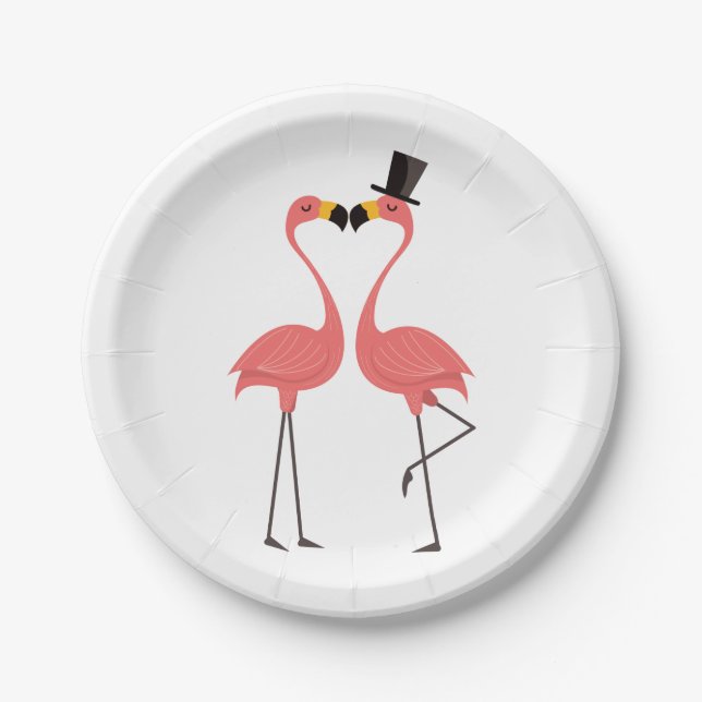 Pink Flamingo Wedding Bridal Shower Love Luau Paper Plate (Front)