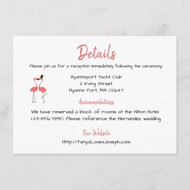 Pink Flamingo Wedding Details Tropical Summer Luau Enclosure Card (Front)