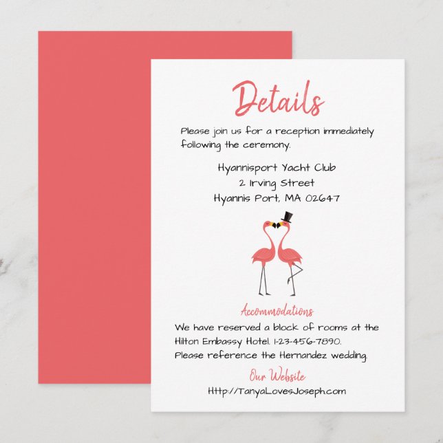 Pink Flamingo Wedding Details Tropical Summer Luau Invitation (Front/Back)