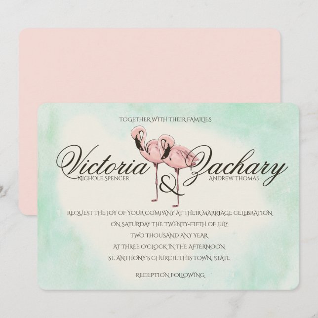 Pink Flamingo Wedding Invitation (Front/Back)