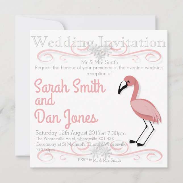 Pink Flamingo Wedding Invitation (Customisable) (Front)