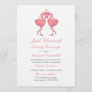 Pink Flamingo Wedding Just Married Announcement