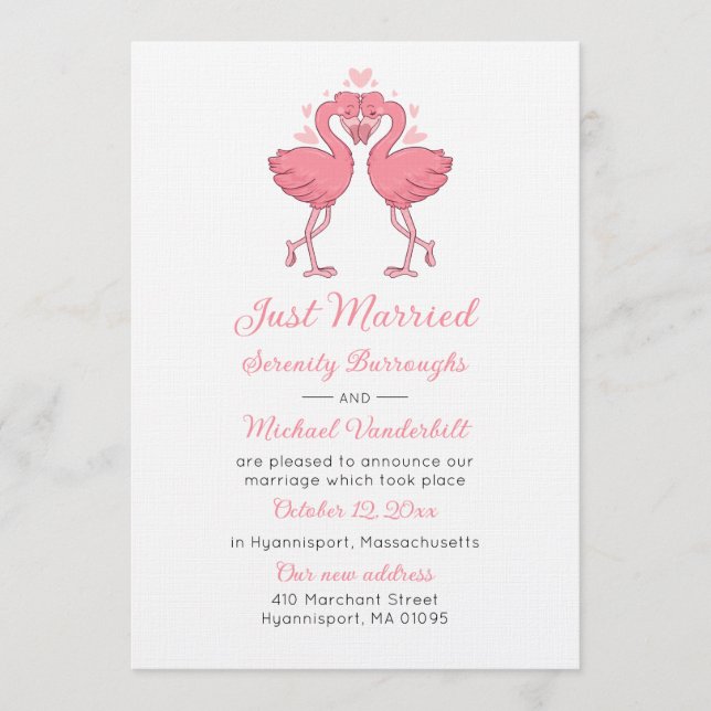 Pink Flamingo Wedding Just Married Announcement (Front)