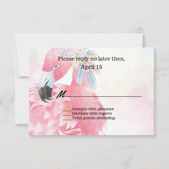 Pink Flamingo Wedding RSVP Card (Front)