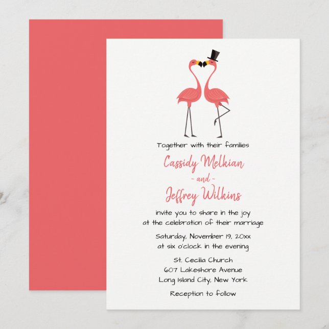Pink Flamingo Wedding Tropical Summer Beach Invitation (Front/Back)