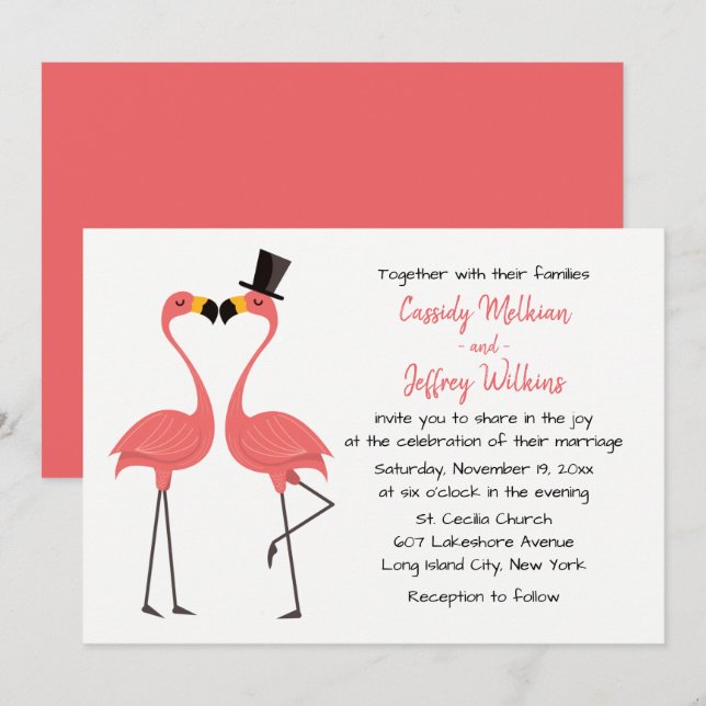 Pink Flamingo Wedding Tropical Summer Beach Invitation (Front/Back)