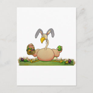 Pink Flamingo Whimsical Bird As Easter Bunny Holiday Postcard