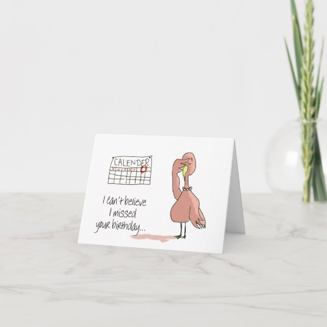 Pink Flamingo Whimsical Funny Bird Painting Card (Front)