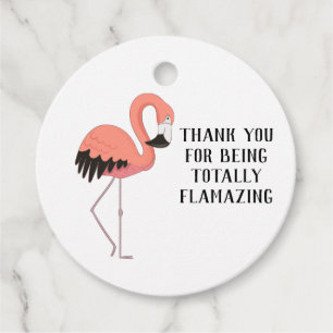 Pink Flamingo White Totally Flamazing Birthday Favour Tags