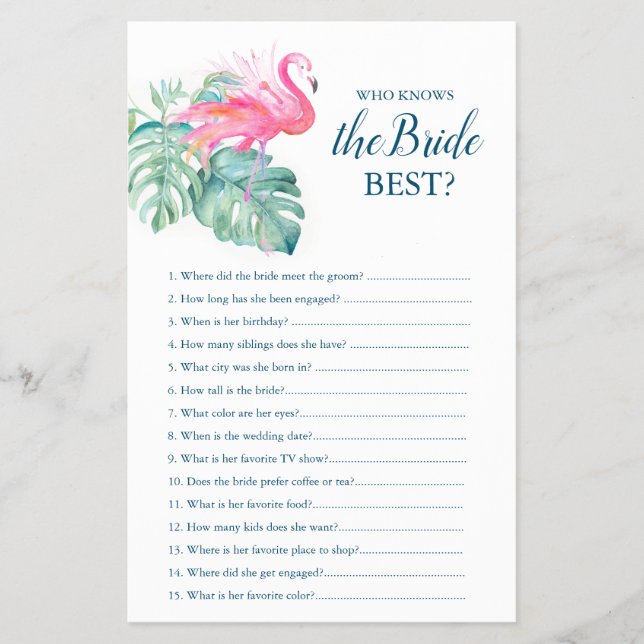 Pink Flamingo Who Knows The Bride Best Game Flyer (Front)