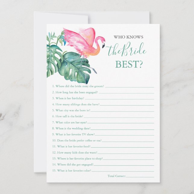 Pink Flamingo Who Knows The Bride Best Game Invitation (Front)